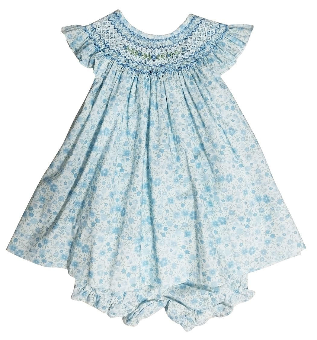  Marco and Lizzy Carly Blue Floral Smocked Bishop Dress 9mo
