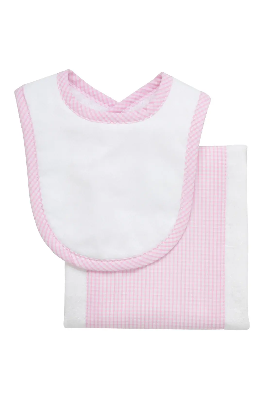 3 Marthas Pink Small Gingham Drooler Bib and Burp Set