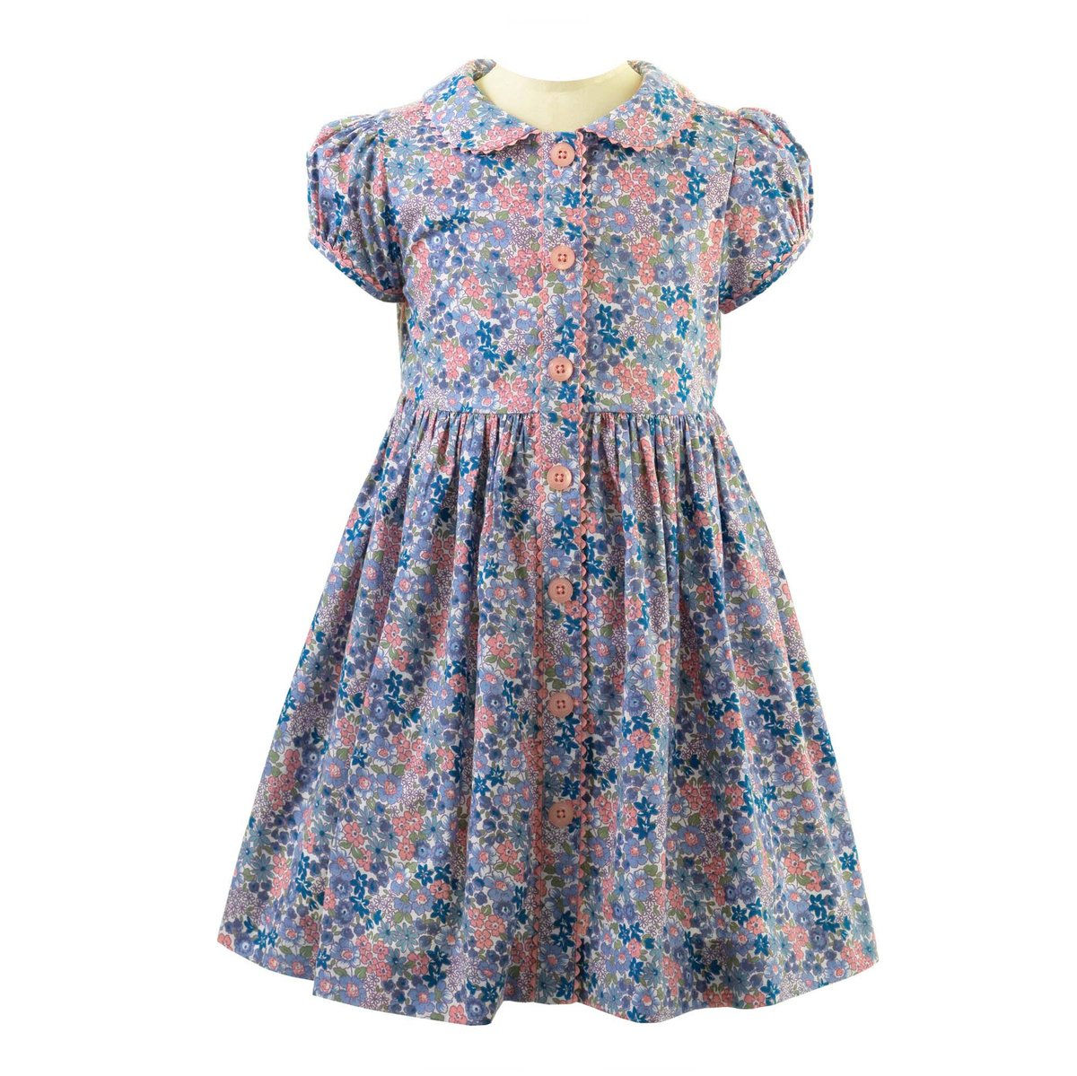 Rachel Riley Blue Floral Button Front Dress 12,18 mo, 3