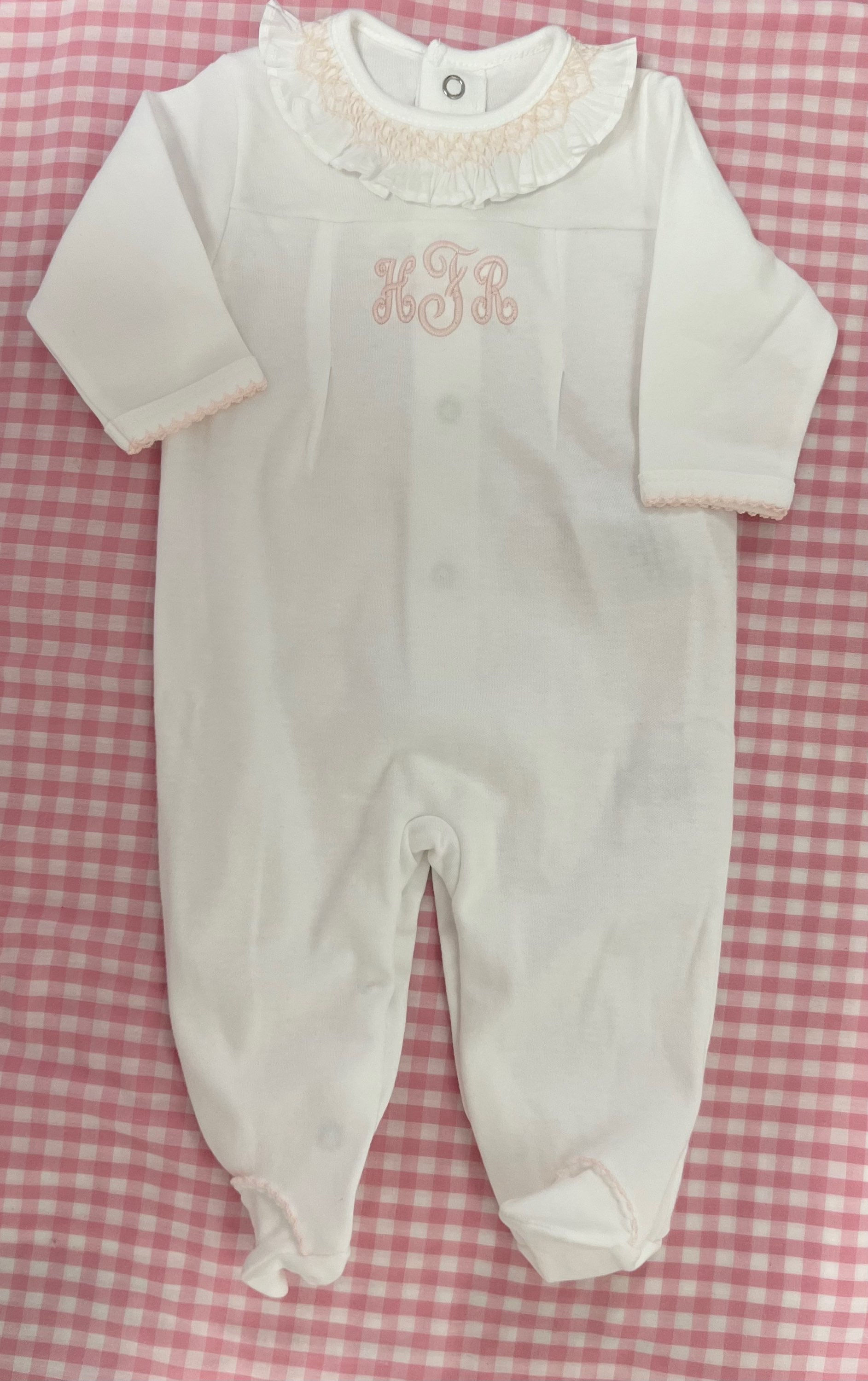 Lenora Lucy and Max Cotton Knit Footie with Pink Trim