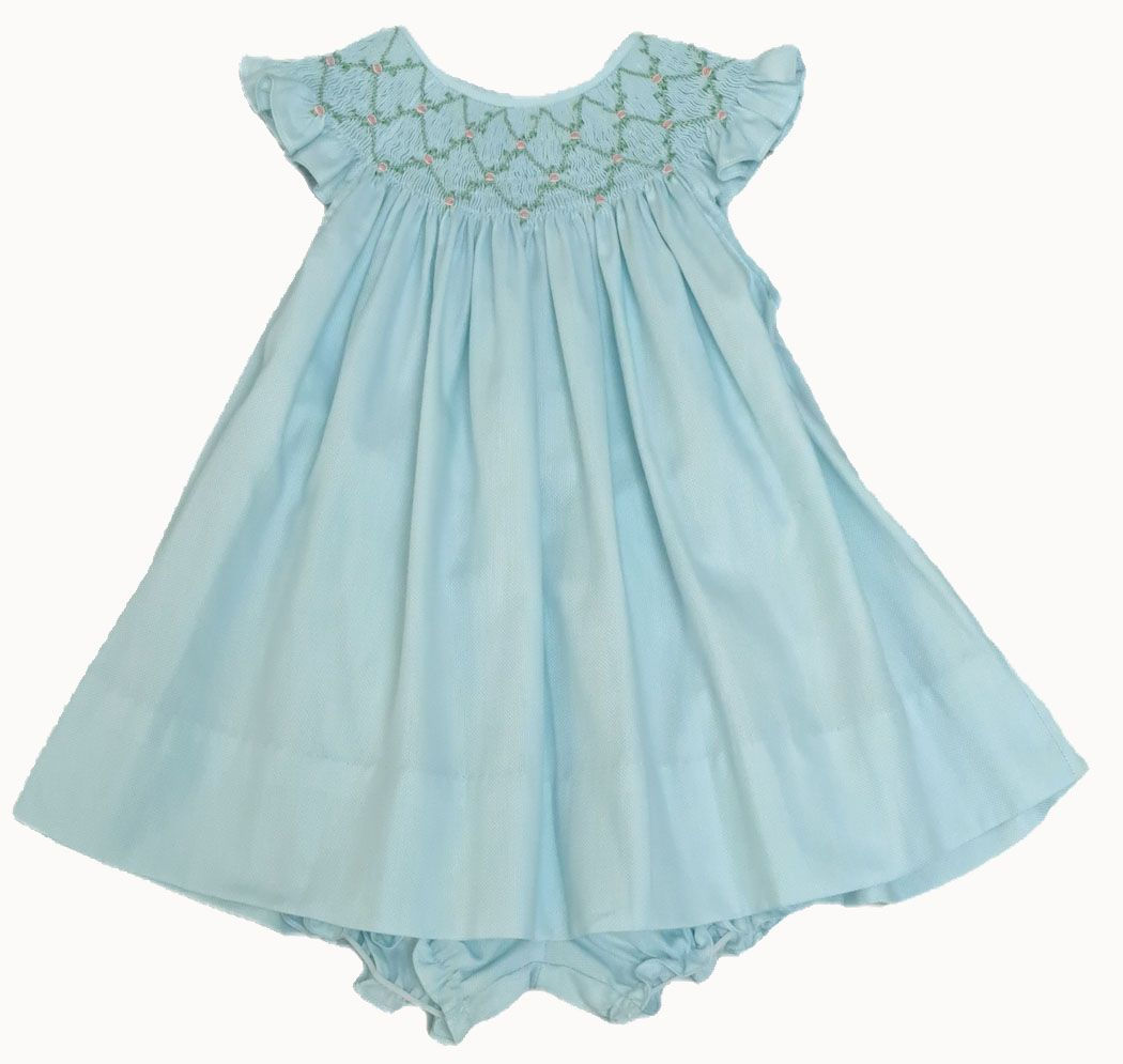 Marco and Lizzy Ocean Blue Smocked Girls Bishop Dress