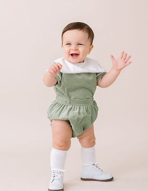 Lullaby Set Christian Button on Bubble in Laland Green Velvet