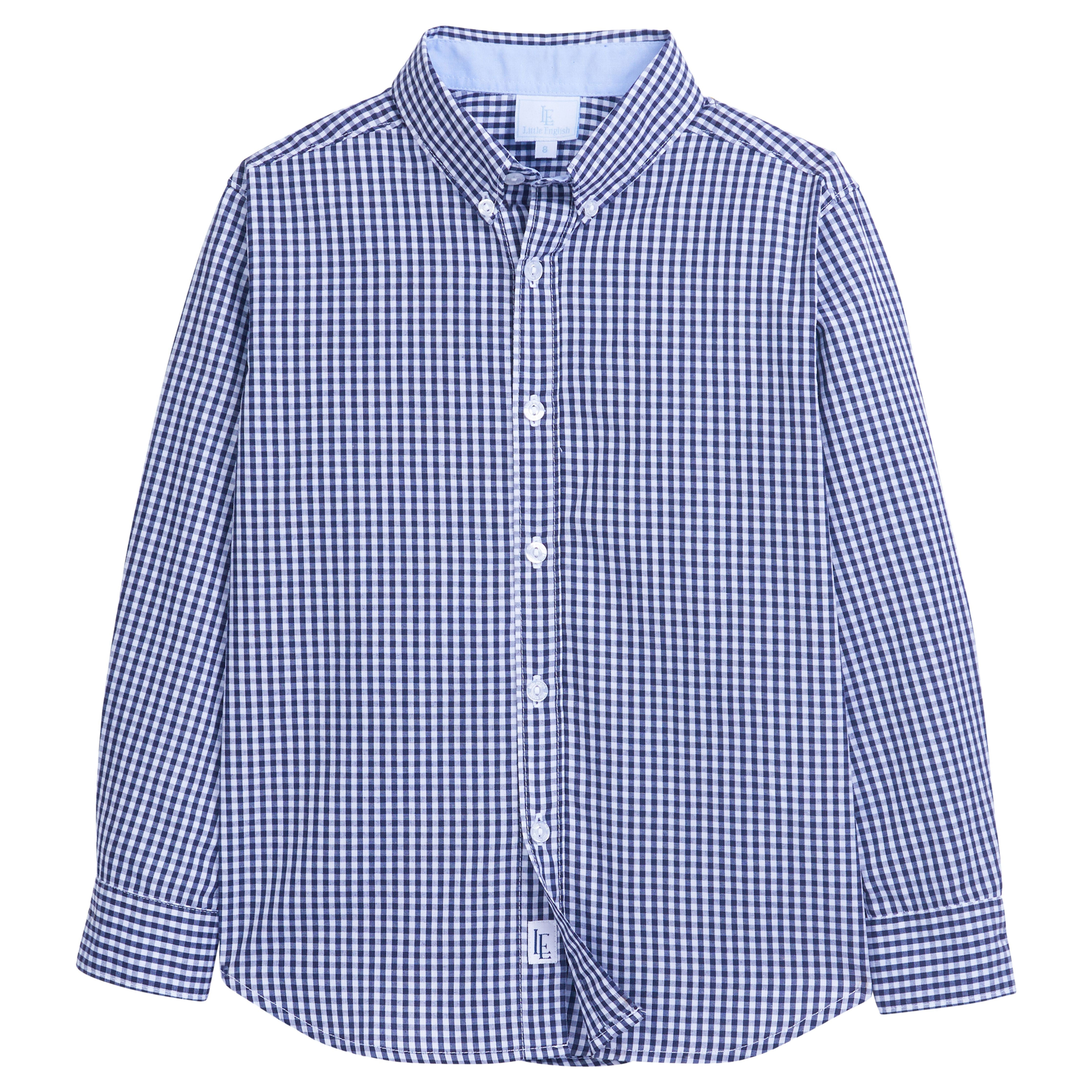 Little English Navy Gingham Button Down Shirt 4-8