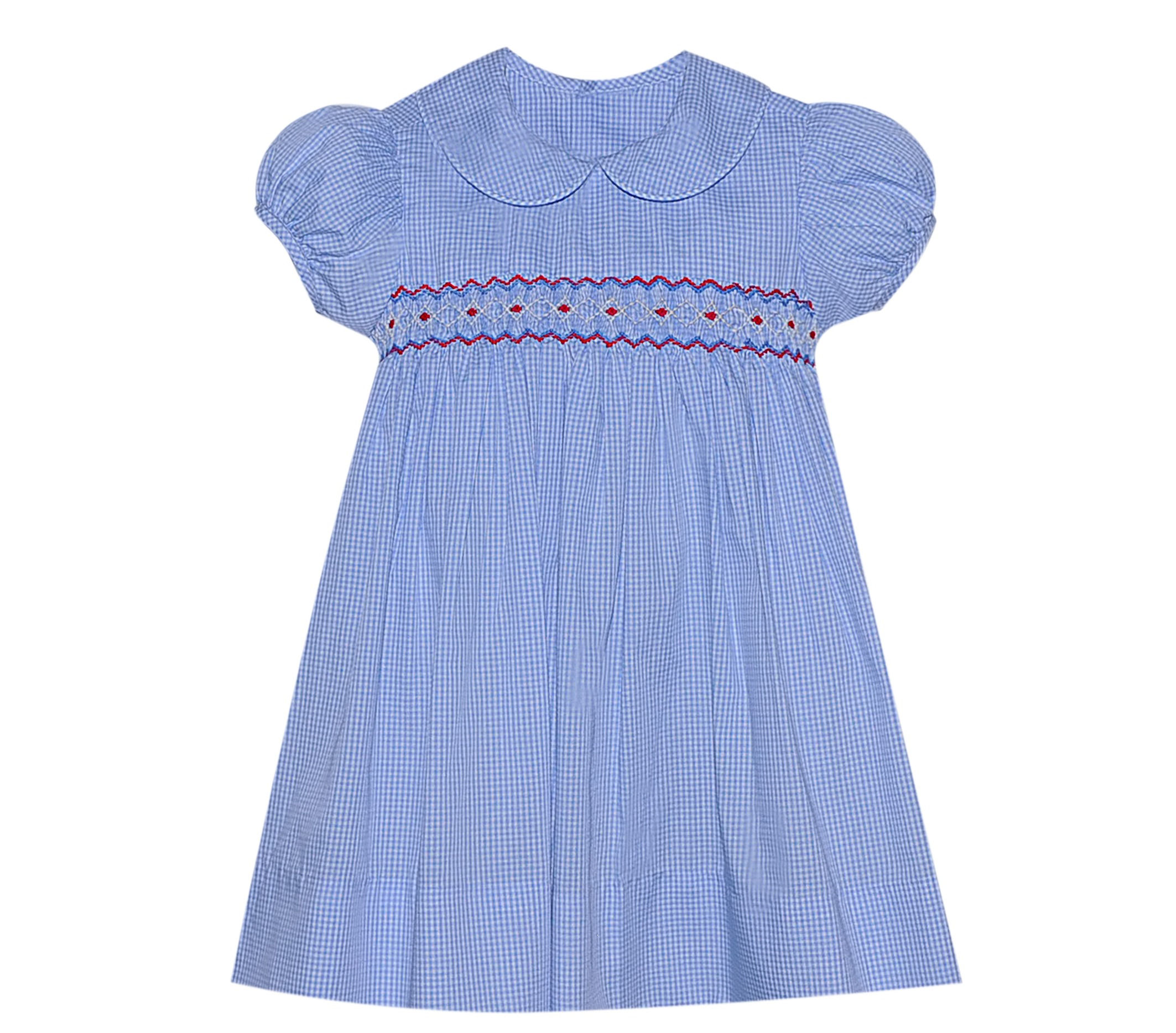 Baby Sen Royal Blue with Red Smocking Finley Dress 12, 18mo