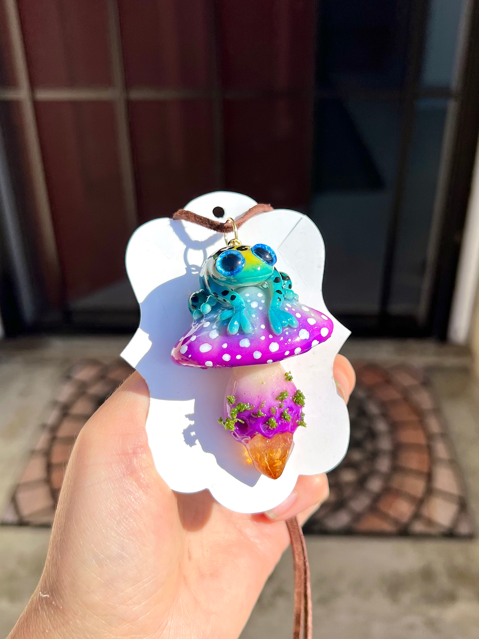 Thumbnail: Cute Large Poison dart frog + Pink amanita Mushroom