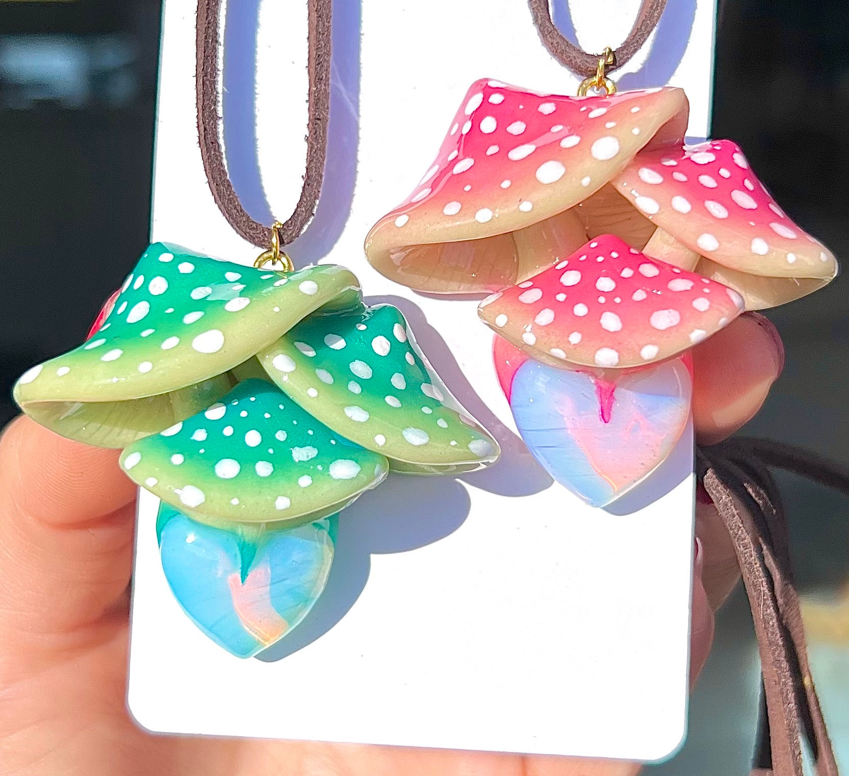 2 Pendant set / Pink and Teal Pendants