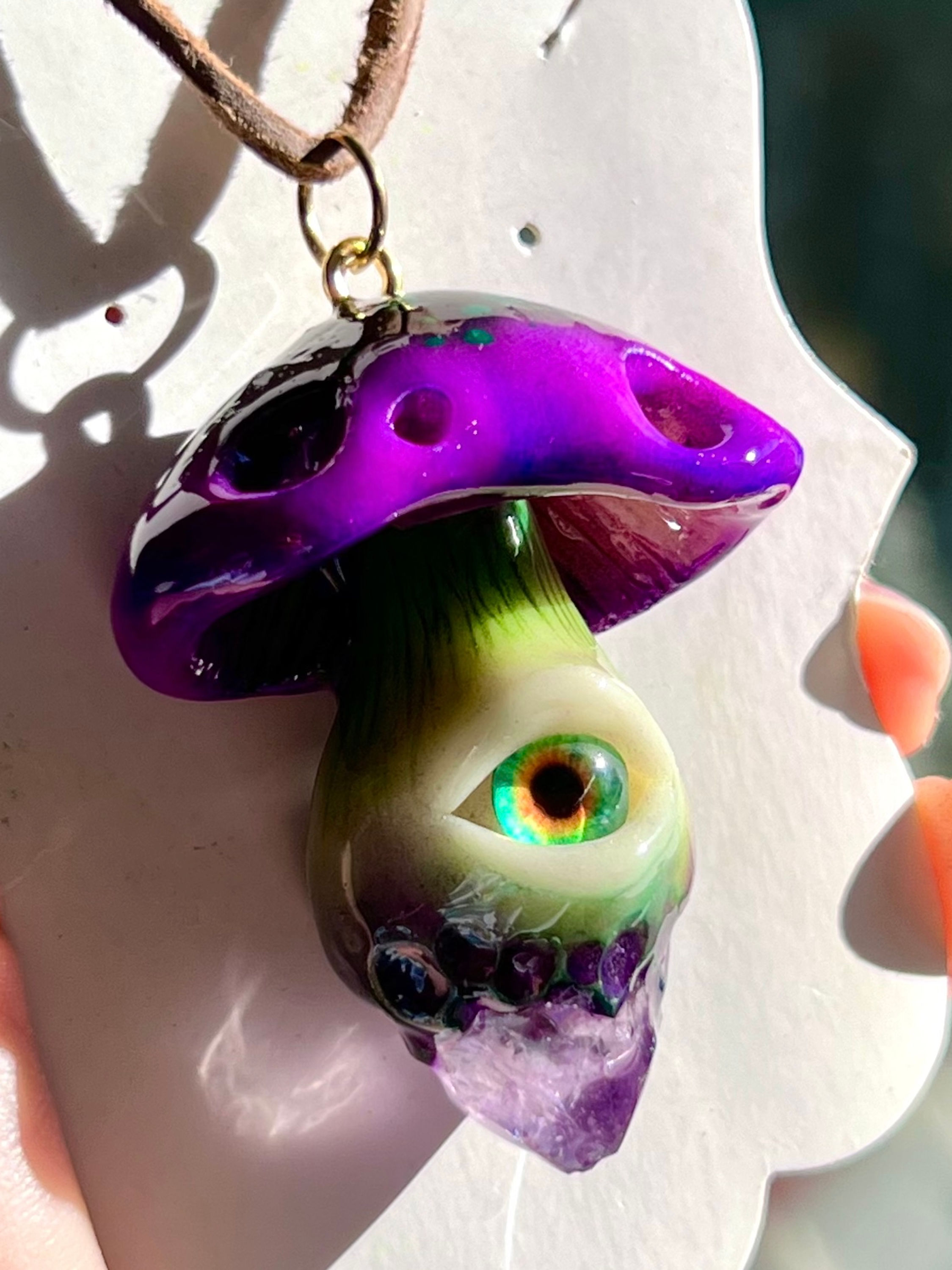 Goth Purple Green Mushroom Protection Charm 
