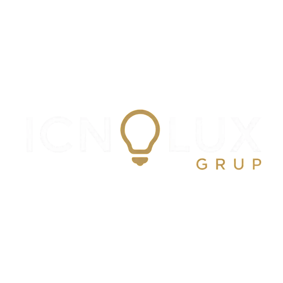 Digital logo featuring the text 'ICNLux Grup' with a stylized light bulb integrated into the name. The design conveys innovation and corporate identity.