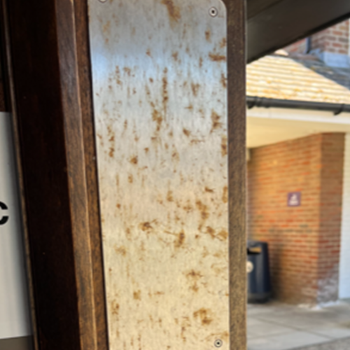 Visibly rust-stained ironmongery does not create a good first impression to guests of this hotel
