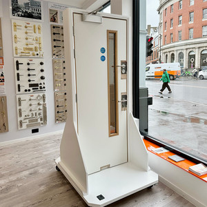 Life-size working model of an FD30 and FD60 fire door on display at Poole Waite & Co Ltd's Clerkenwell showroom.