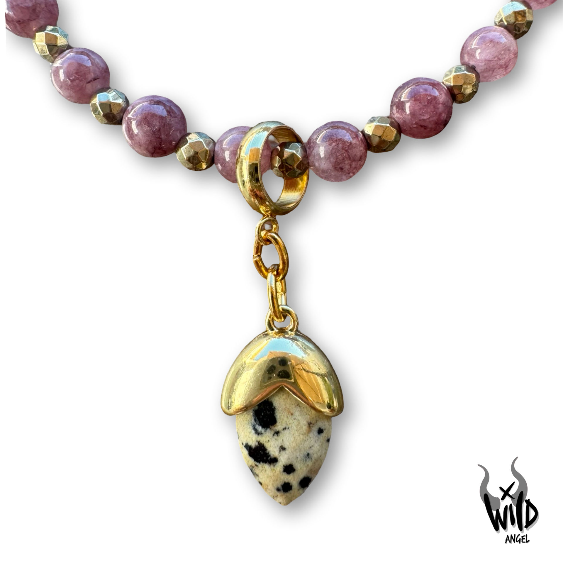 Lepidolite, pyrite & Dalmatian Jasper Choker