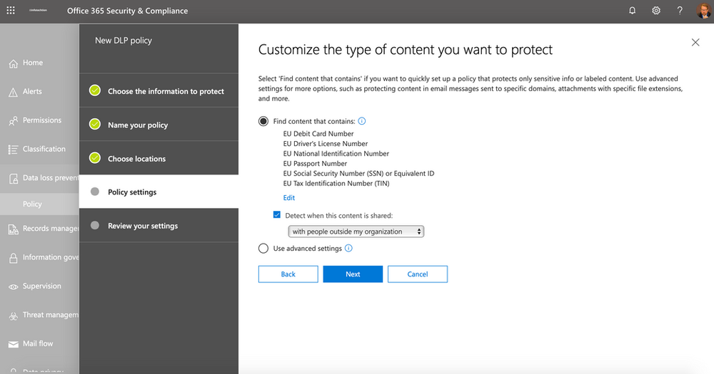 Protecting sensitive information with Microsoft Information Governance