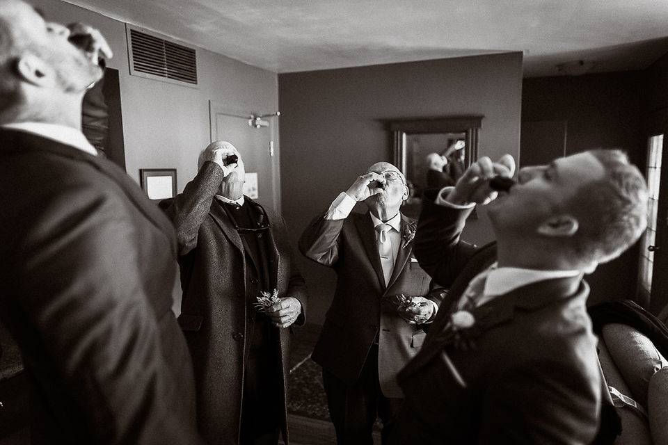 Shots and fun times before this Emerald Lake wedding ceremony