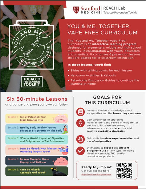 You & Me Together Vape-Free Curriculum: six 50-minute lessons for health education