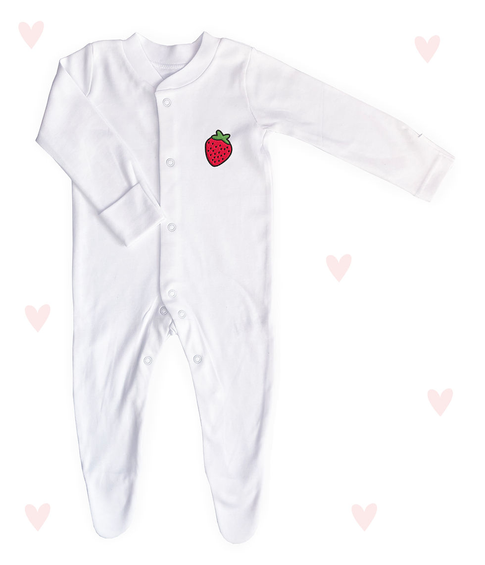 Thumbnail: Strawberry Embroidered Baby Sleepsuit