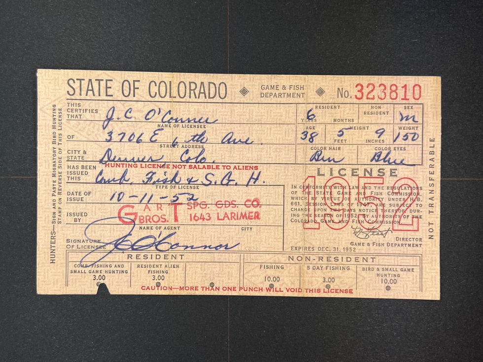 Colorado 1952 Resident Fishing & Small Game 323810, no stamps