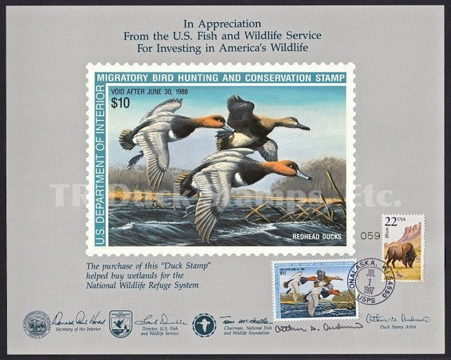 1987 RW54 #13a FDC w/Gold's/n 59 of 200, artist-signed, show cancel