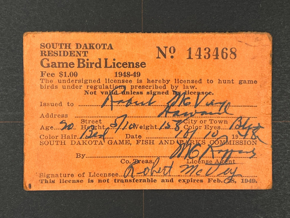 South Dakota 1948 Resident Game Bird 143468, 1 RW stamp