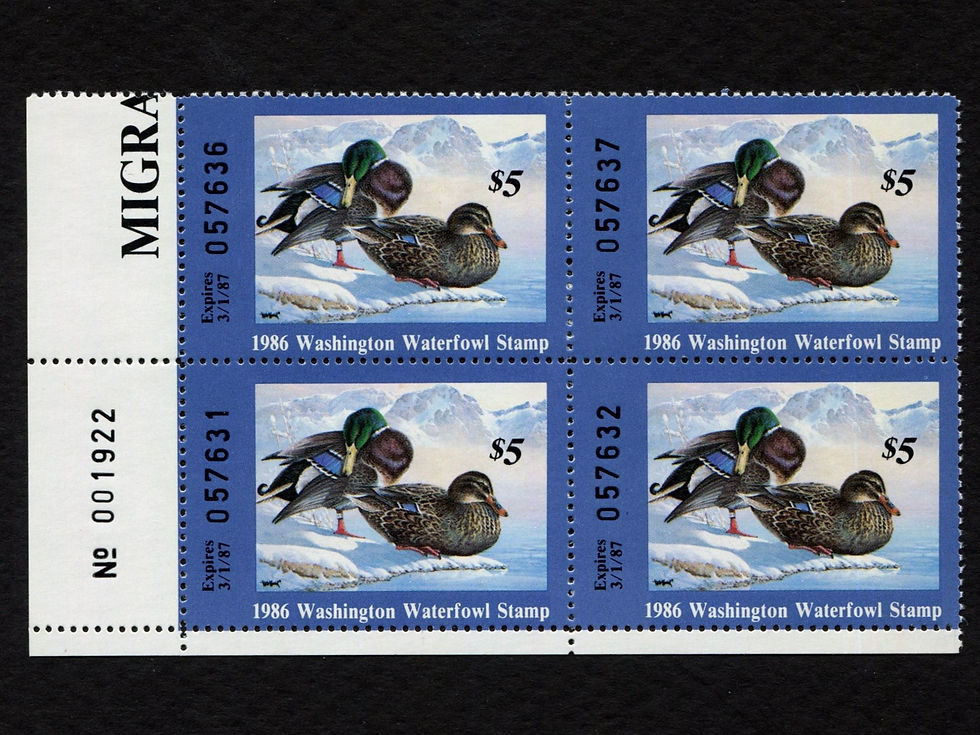 Washington 1986 WA1PB Mallards, Plate Block Duck Stamp