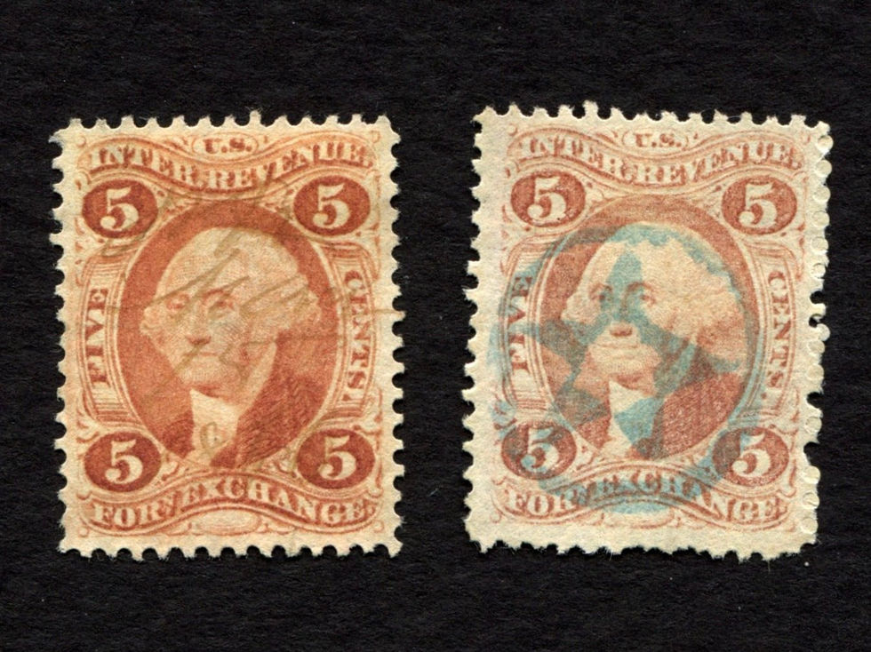 R26c Foreign Exchange 5c, pair US Revenue Tax Stamp