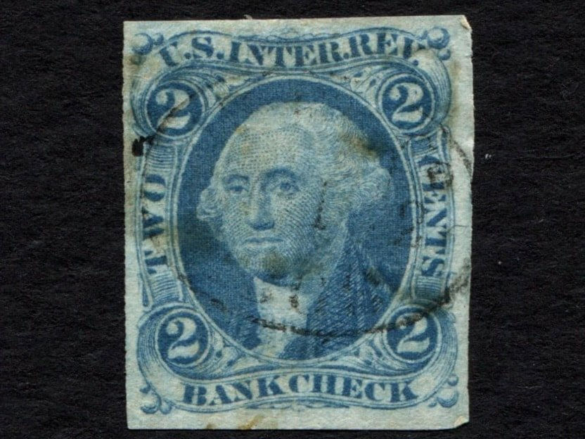 R5a Bank Check 2c, imperf US Revenue Tax Stamp