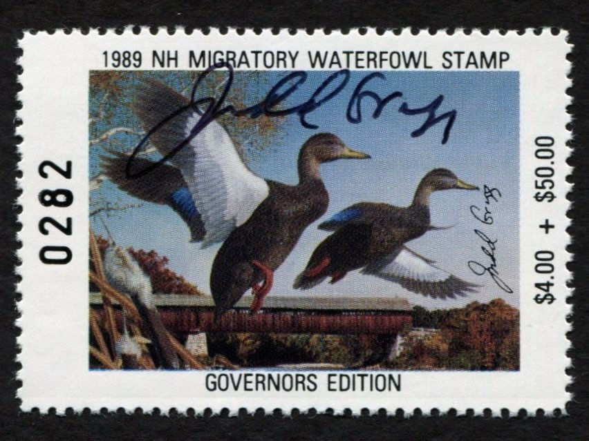 New Hampshire 1989 Waterfowl Stamp - Signed by Governor Judd Gregg