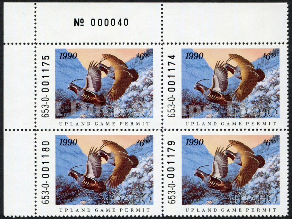 Idaho 1990 ID4UPB Upland Game Bird, Mountain Quail, Plate Block