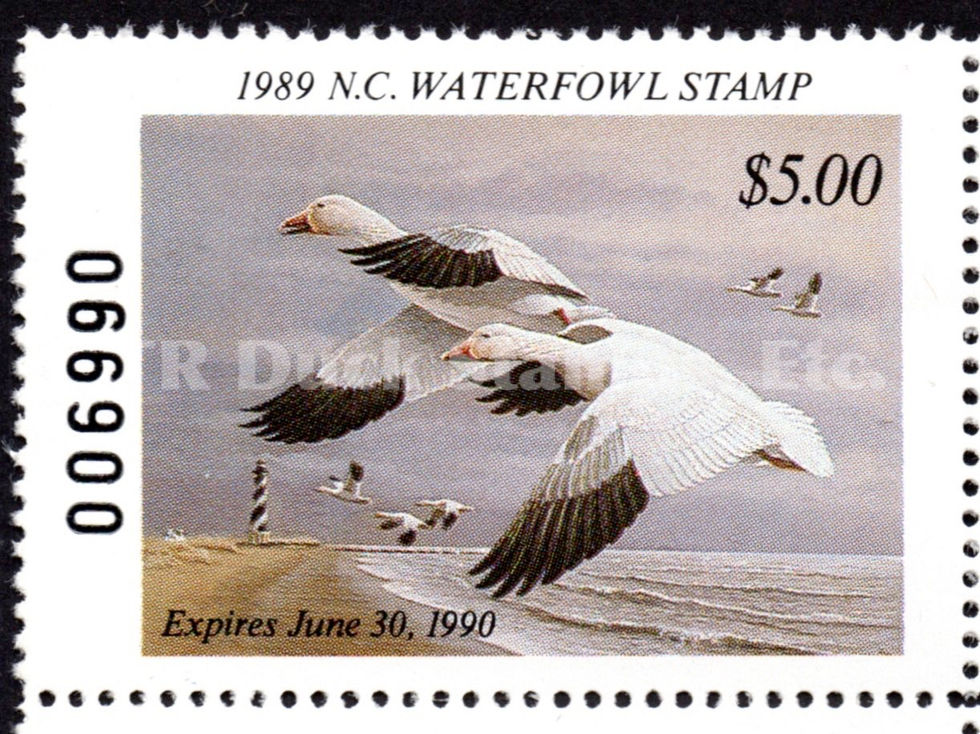 North Carolina NC7 1989 Snow Geese/Lighthouse Duck Stamp