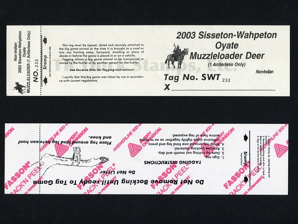 LTD109A Lake Traverse 2003 Muzzleloader Non-Indian ERROR Tag