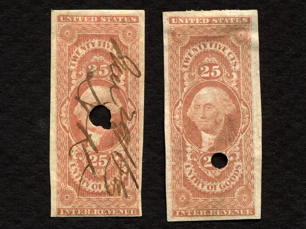 R45a Entry of Goods 25c imperf, pair US Revenue Tax Stamp