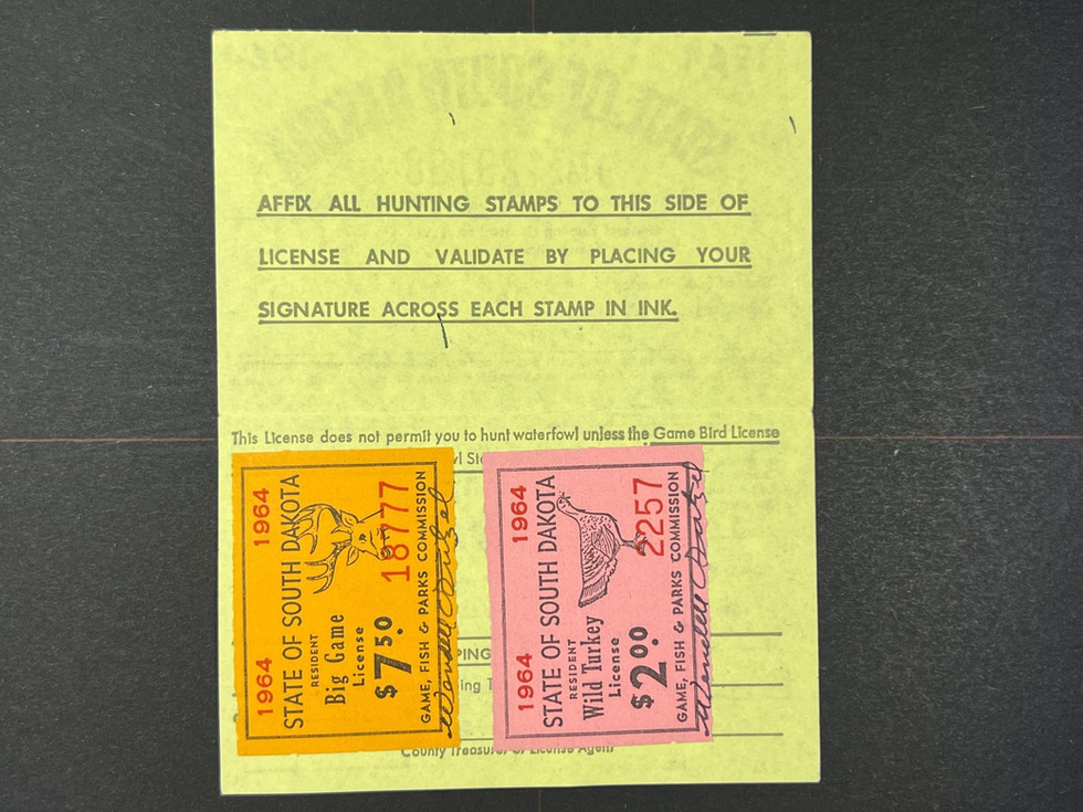 South Dakota 1964 Resident Hunting 129188, 2 stamps