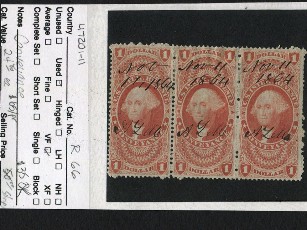 R66 Conveyance $1 block of 3 Revenue Tax Stamp