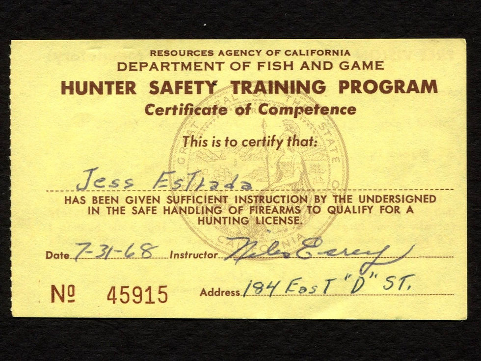 1968 California Yellow Junior Hunter Safety Training Program Cert