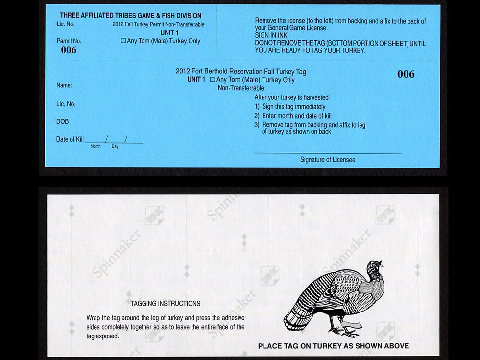 TTD135 Fort Berthold 2012 Fall Turkey Unit 1 Tag