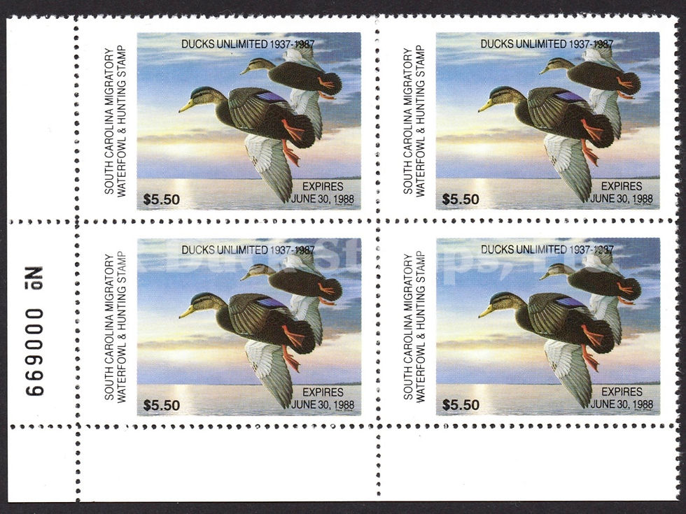 South Carolina 1987 SC7PB Black Ducks, Plate Block Duck Stamp