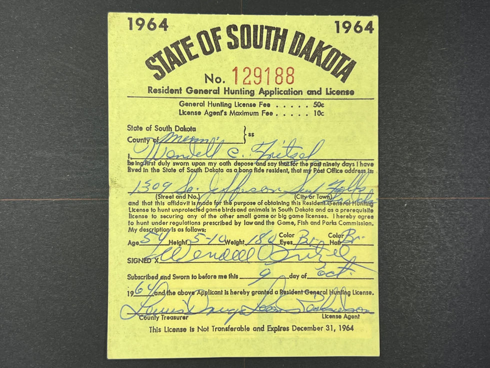 South Dakota 1964 Resident Hunting 129188, 2 stamps