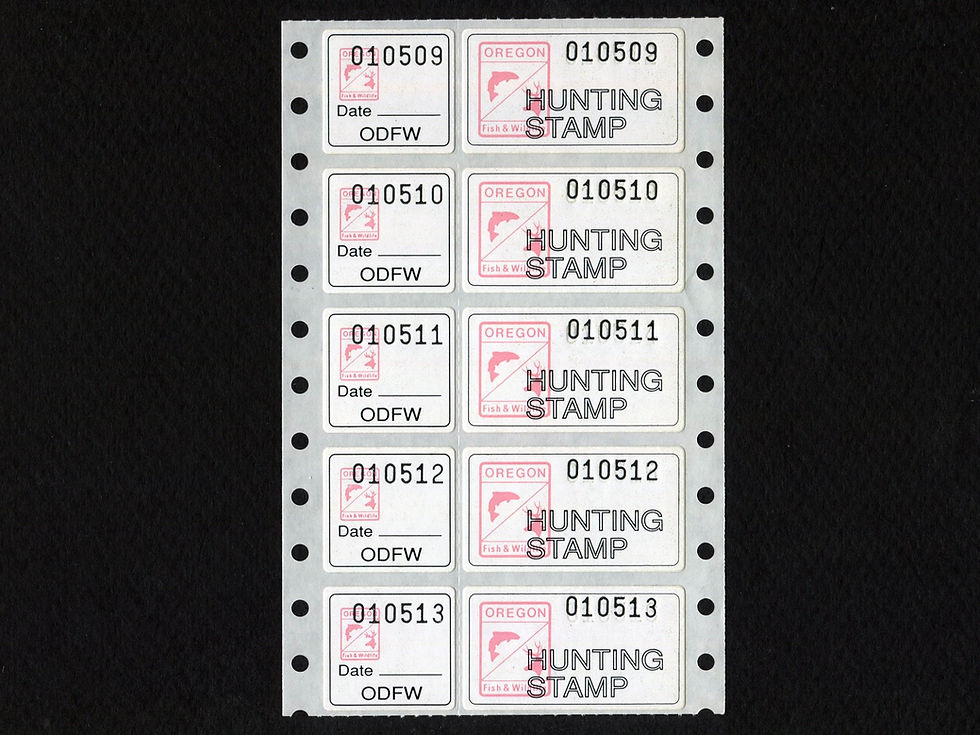 Oregon 1989 OR6VR Temporary Provisional Issue Black Serial No, Sheet of 5