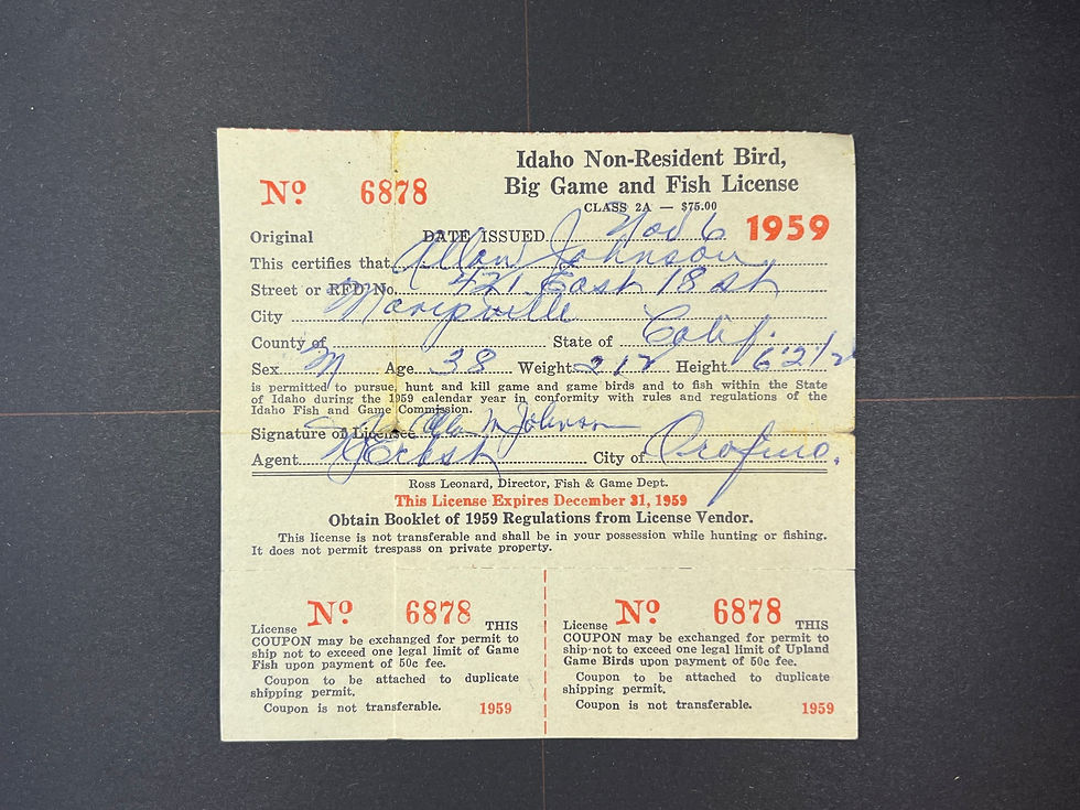 Idaho 1959 Non-Resident Hunting & Fishing 6878, no stamps