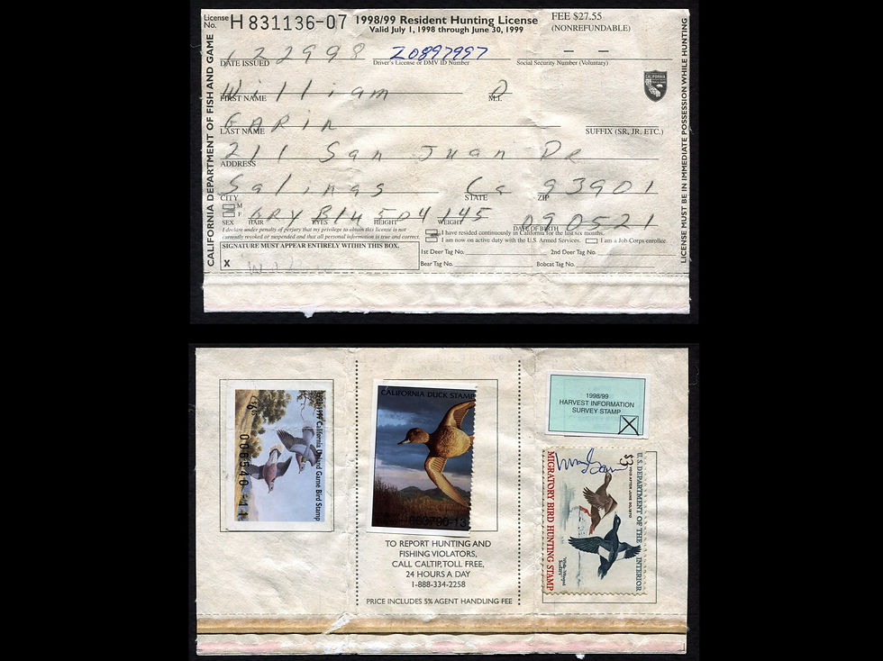 1998-99 California Hunting License s/n 831136