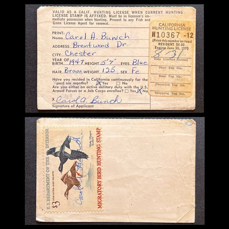 1969-70 California Hunting License s/n 10367-12