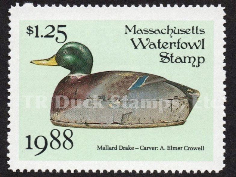 Massachusetts 1988 MA15 Mallard Drake Decoy Duck Stamp