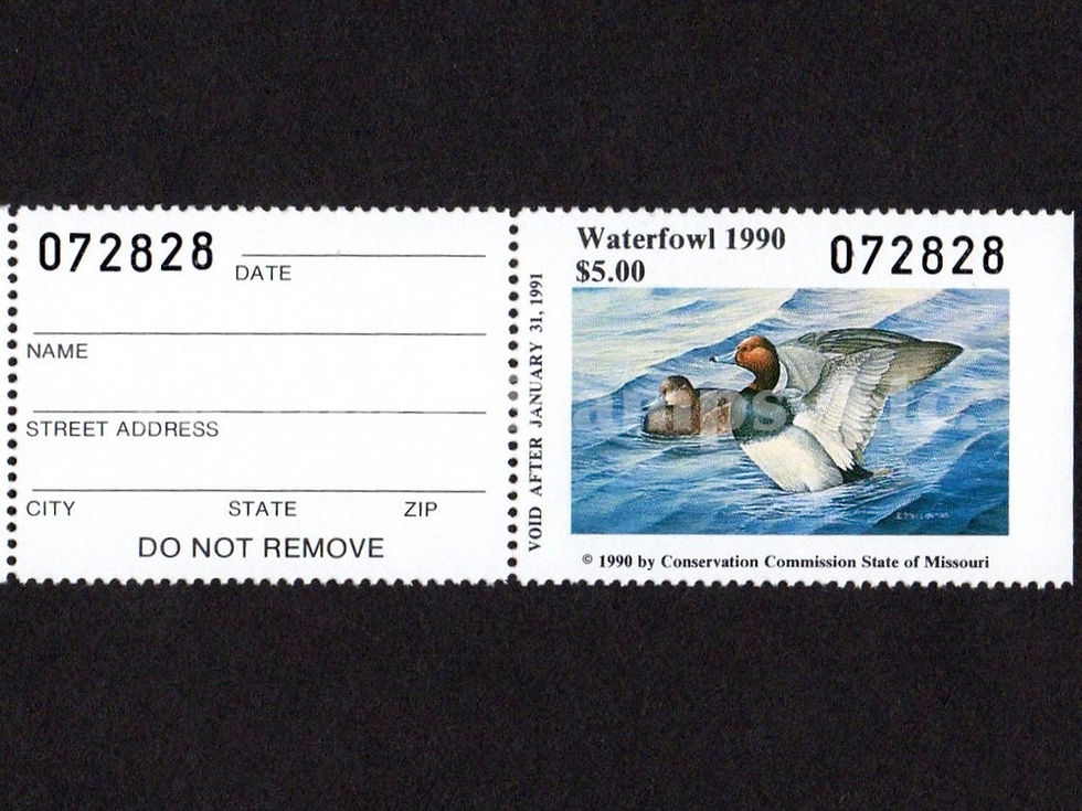 Missouri 1990 MO12T Redhead Ducks, Tab Duck Stamp