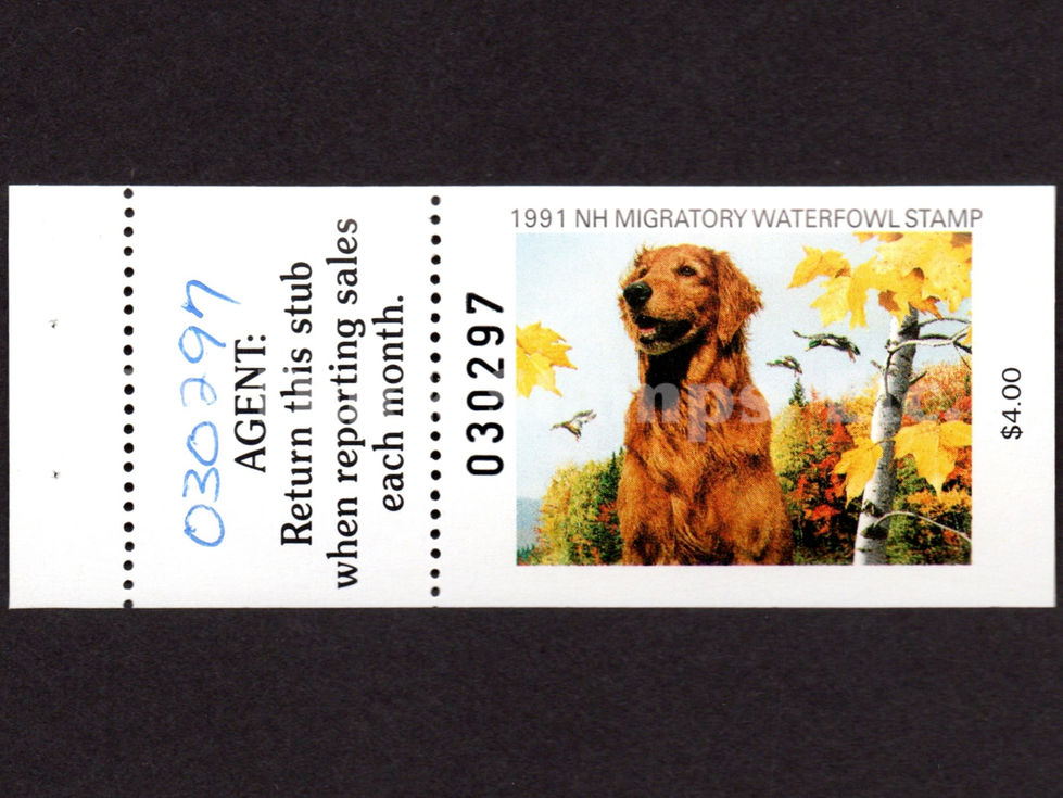 New Hampshire NH9H 1991 Golden Retriever, Tab Duck Stamp