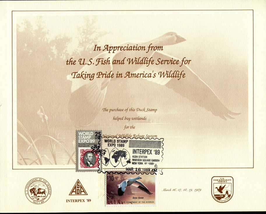 1988 RW55 World Stamp Expo Duck Stamp Souvenir Card Snow Goose