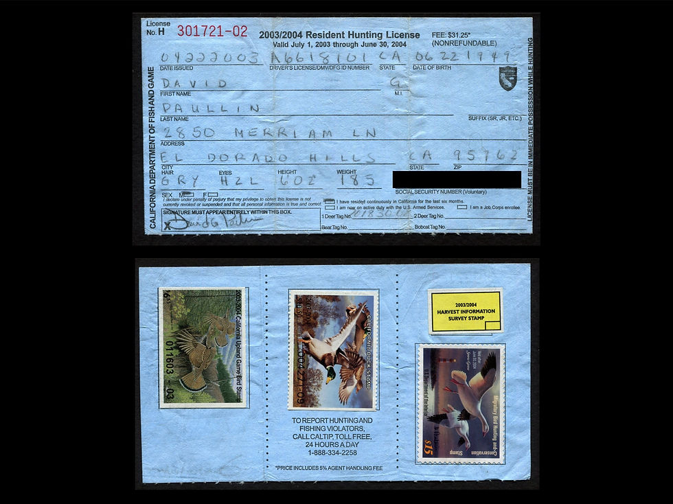 2003-04 California Hunting License s/n 301721