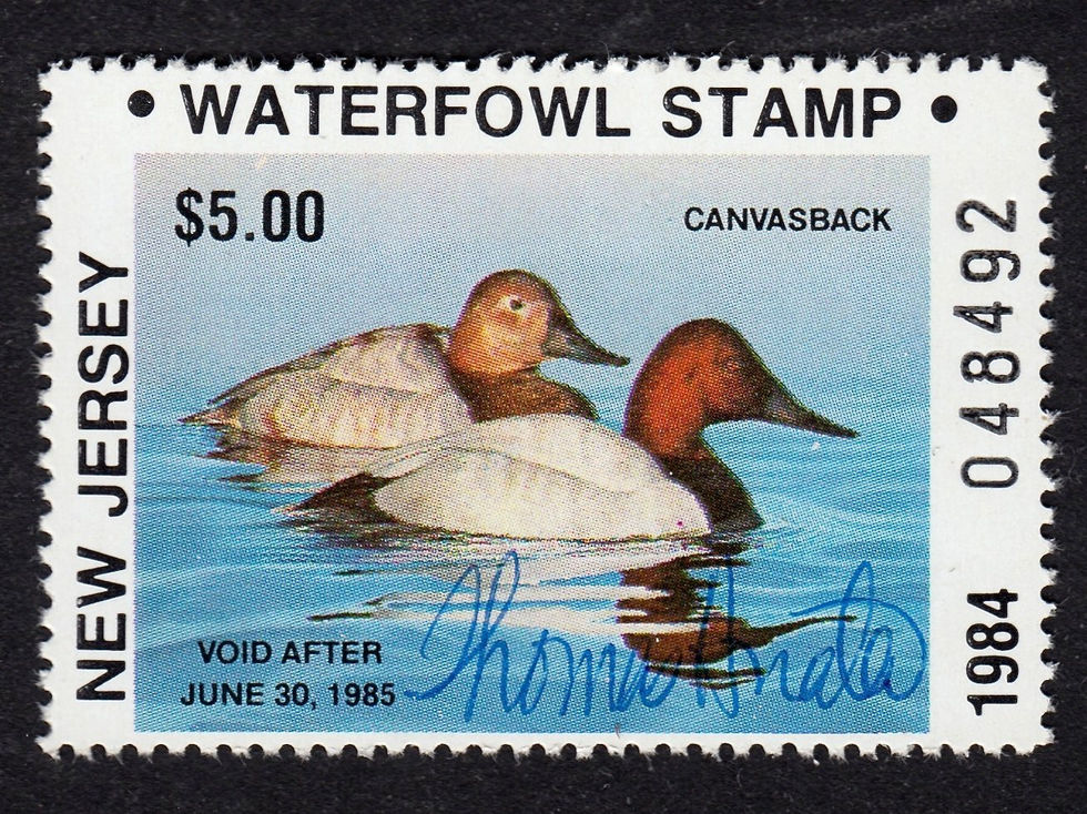 New Jersey NJ1 1984 $5.00 Canvasbacks, Artist-signed by Tom Hirata