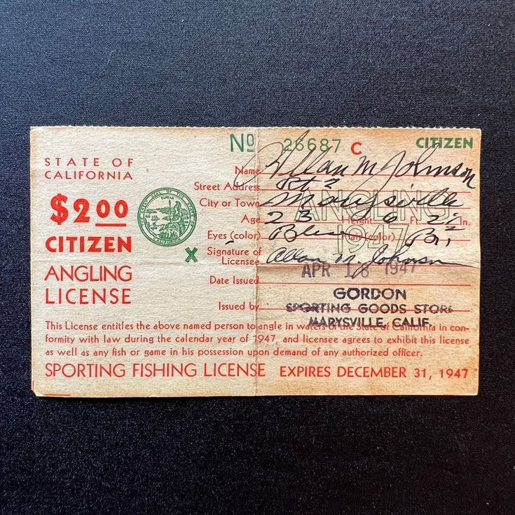 1947 Fishing License s/n 26687