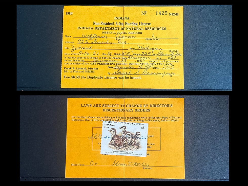 Indiana 1980 Hunting License w/IN5 s/n 1425