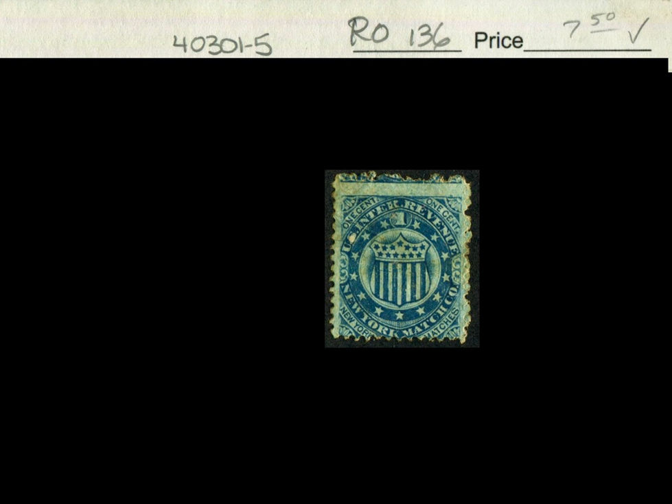 RO136 New York Matches Private Die Match Stamp