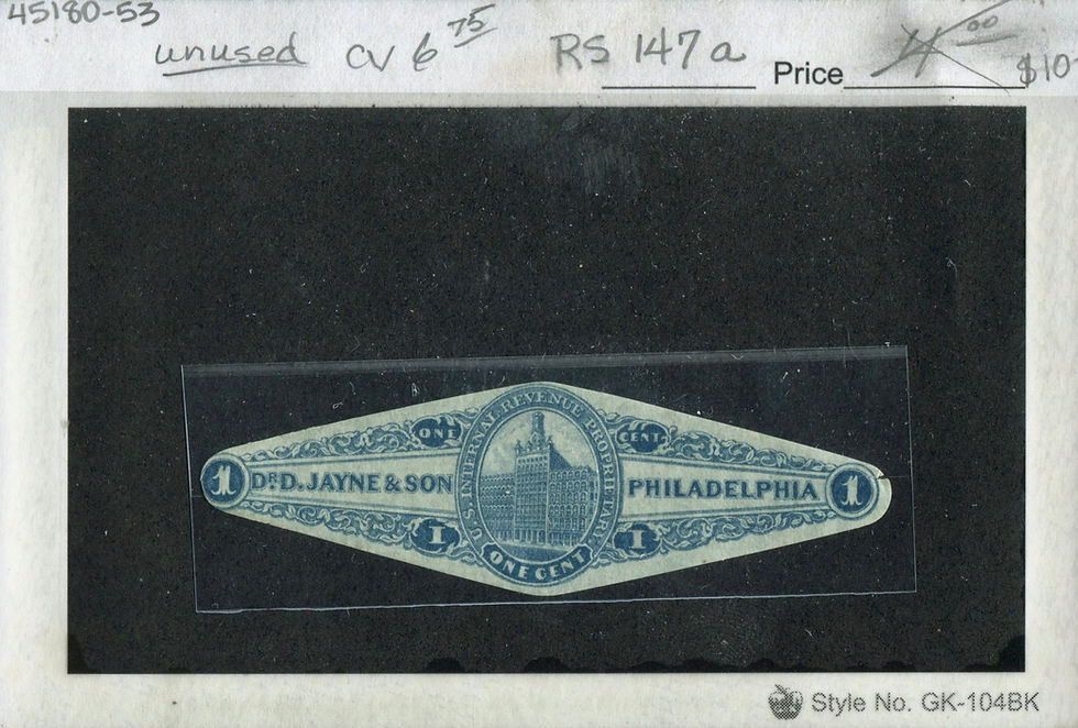 RS147a Dr D Jayne & Son Private Die Medicine Stamp